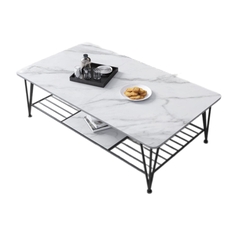 Bàn salon 2 tầng 50x100cm mặt đá chân sắt BTS-42