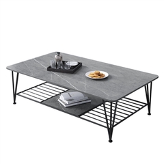 Bàn salon 2 tầng 50x100cm mặt đá chân sắt BTS-42
