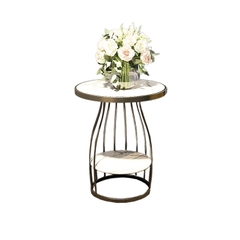 Bàn tab sofa tròn 2 tầng chân sắt mặt đá BTSF-20