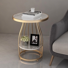 Bàn tab sofa tròn 2 tầng chân sắt mặt đá BTSF-20