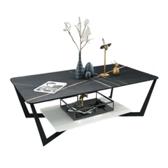 Bàn trà salon mặt đá chân sắt 2 tầng 50x100cm BTS-43