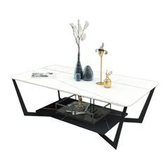 Bàn trà salon mặt đá chân sắt 2 tầng 50x100cm BTS-43