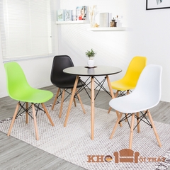 Bộ bàn ăn, cafe hiện đại cho 4 người gồm bàn tròn 4 chân và 4 ghế cafe eames BBC-28