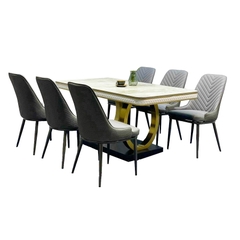 Bộ bàn ăn cao cấp double O và 6 ghế Dining BBA-98