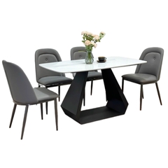 Bộ bàn ăn chân O mặt đá và 4 ghế Owen hiện đại BBA-106