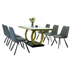 Bộ bàn ăn double O viền inox và 6 ghế Villa BBA-102