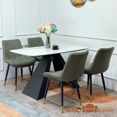 Bộ bàn ăn chân chữ A mặt đá ceramic và 4 ghế  loft giá rẻ BBA-110