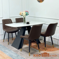 Bộ bàn ăn chân chữ A mặt đá ceramic và 4 ghế  loft giá rẻ BBA-110