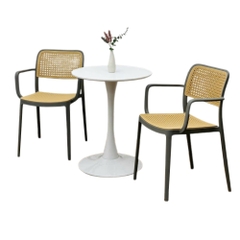 Bộ bàn ghế cafe tiếp khách 2 ghế nhựa giả mây có tay BBC-17