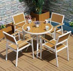 Bộ bàn sân vườn khung nhôm, mặt polywood BSV-07