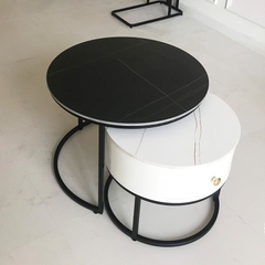 Bộ bàn trà đôi tròn 1 hộc kéo mặt đá ceramic cao cấp BTS-91