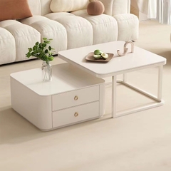 Bộ bàn trà đôi vuông mẫu mới 2 hộc kéo BTS-37