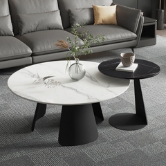 Cặp bàn trà tròn phòng khách chân sắt mặt đá D70-50cm BTS-45