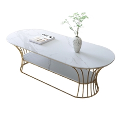 Bàn sofa hình oval 2 tầng mặt đá ceramic BTS-71