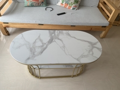 Bàn sofa hình oval 2 tầng mặt đá ceramic BTS-71