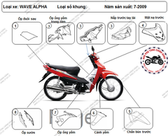 Bộ nhựa dàn áo wave Alpha-2009 (Có 4 màu: Đỏ-Đen-Vàng- Bạc)