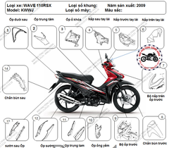 Bộ nhựa dàn áo RSX 110cc- 2009-(Có 4 màu: Trắng-Đen đỏ-Đỏ-Xanh)