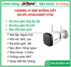 Camera IP 2MP không dây  Dahua DH-IPC-HFW1230DT-STW; 24T