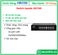 Switch Aptek SG1160/1GB-16 Port Gigabit ; 24T