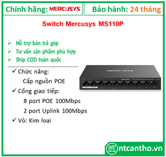 Switch POE 8 Port Mercusys MS110P ms10/100Mbps- ( 8P PoE +1 Uplink); 24T