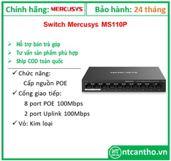 Switch POE 8 Port Mercusys MS110P ms10/100Mbps- ( 8P PoE +2 Uplink); 24T