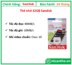 Thẻ nhớ 32GB SanDisk Class 10; 12T