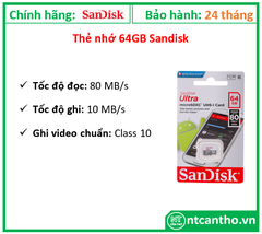Thẻ Nhớ SanDisk microSD Ultra 64GB Class 10; 12T