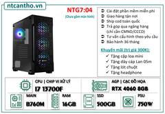 Mainboard B760M | I7 13700F | Ram4 16G | SSD 500GB | Case game | PSU 750W | Card RTX 4060 8GB | Tản nhiệt led | BH: 36T