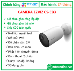 Camera Ezviz CS-CB3 (2MP, 2.8mm, Sử dụng pin 5200 mAh)  tấm năng lượng Solar Panel; 24T