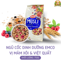 Ngũ cốc Emco vị việt quất và mâm xôi túi 750gr