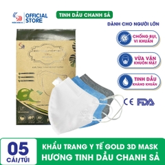 Khẩu trang y tế hương Chanh Sả Gold 3D Mask - Túi 5 cái