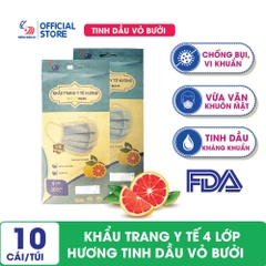 Khẩu trang y tế hương tinh dầu Vỏ Bưởi 4 lớp Gold Mask - Túi 10 cái