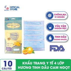 Khẩu trang y tế hương tinh dầu Cam ngọt 4 lớp Gold Mask - Túi 10 cái