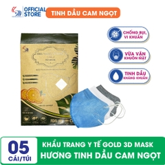 Khẩu trang y tế hương tinh dầu Cam ngọt Gold 3D Mask - Túi 5 cái