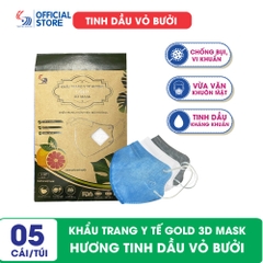 Khẩu trang y tế hương Vỏ Bưởi Gold 3D Mask - Túi 5 cái
