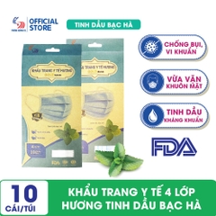 Khẩu trang y tế hương tinh dầu Bạc hà 4 lớp Gold Mask - Túi 10 cái