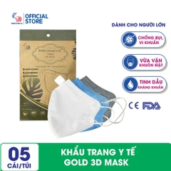 Khẩu trang y tế Gold 3D Mask dành cho người lớn - Túi 5 cái
