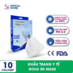 Khẩu trang y tế kháng khuẩn, lọc bụi mịn Gold 3D Mask - Hộp 10 cái