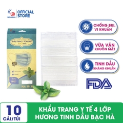 Khẩu trang y tế hương tinh dầu Bạc hà 4 lớp Gold Mask - Túi 10 cái