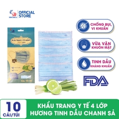 Khẩu trang y tế hương tinh dầu Chanh Sả 4 lớp Gold Mask - Túi 10 cái