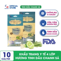 Khẩu trang y tế hương tinh dầu Chanh Sả 4 lớp Gold Mask - Túi 10 cái