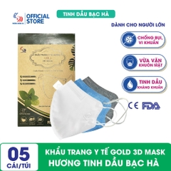 Khẩu trang y tế hương tinh dầu Bạc hà Gold 3D Mask - Túi 5 cái