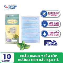 Khẩu trang y tế hương tinh dầu Bạc hà 4 lớp Gold Mask - Túi 10 cái