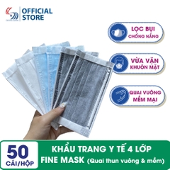 Khẩu trang y tế 4 lớp Fine Mask - Hộp 50 cái, Quai mềm