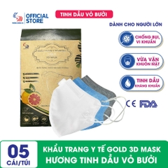 Khẩu trang y tế hương Vỏ Bưởi Gold 3D Mask - Túi 5 cái