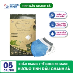 Khẩu trang y tế hương Chanh Sả Gold 3D Mask - Túi 5 cái