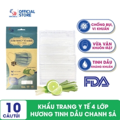 Khẩu trang y tế hương tinh dầu Chanh Sả 4 lớp Gold Mask - Túi 10 cái