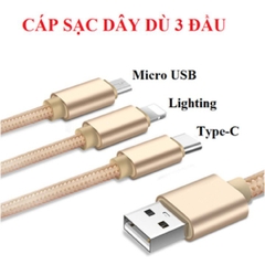 Cáp sạc đa năng 3 đầu dây dù dài 1m2