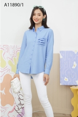 SWANLAKE | Áo Sơ Mi Nữ Trơn Basic Vải Linen Có Túi Tay Dài Công Sở Thanh Lịch Nhiều Màu A11890LW01