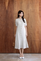 Đầm Nữ Suông Đuôi Cá Linen Cổ Tròn Tay Ngắn D13569LW01